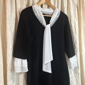 Nina Leonard Georgette Woven Tie Neck Knit Dress